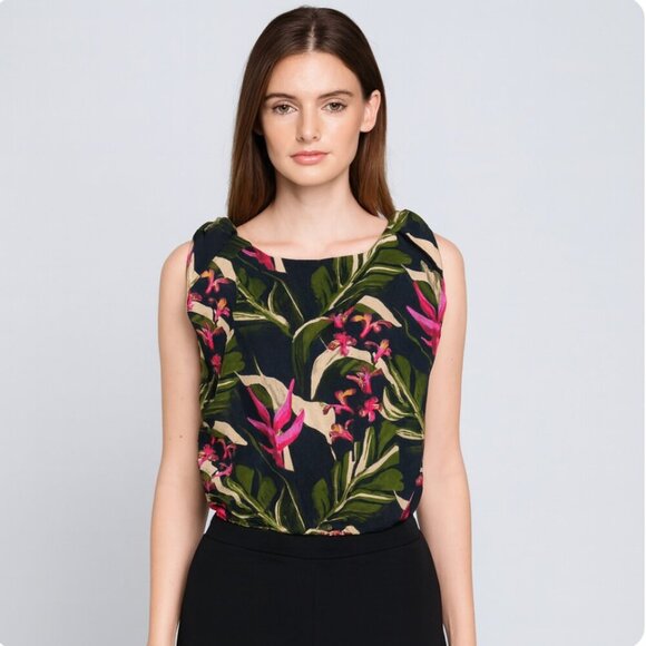 New Unsubscribed linen twist shoulder top blouse size XS night sea print NWT - Picture 9 of 9